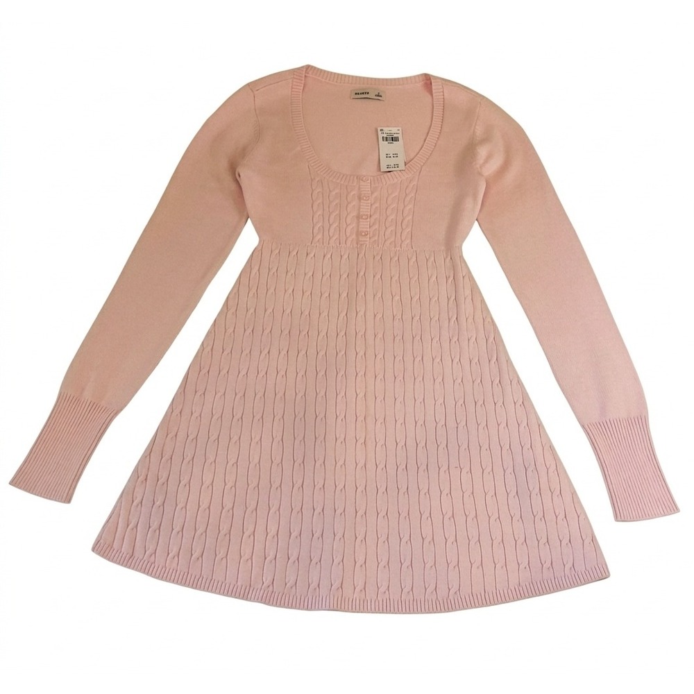 Hollister Pink Cable Knit Button Front Mini Dress Babydoll Small NWT Preppy‎
